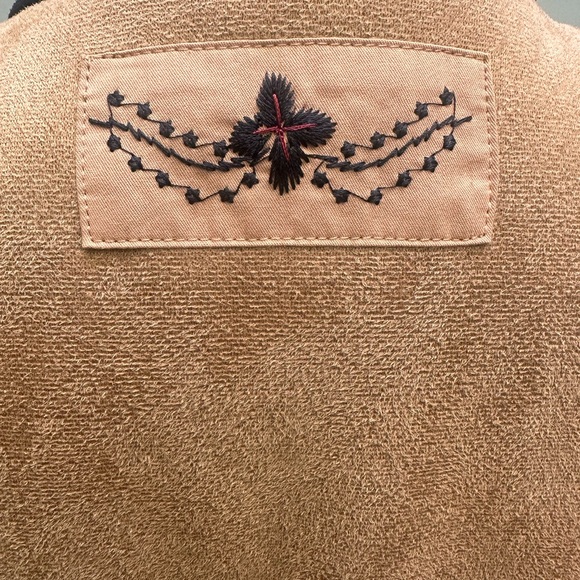 4SIZIMA Faux Suede Embroidered Sherpa Lined Vest Tan Urban Outfitters Size S - Picture 6 of 6